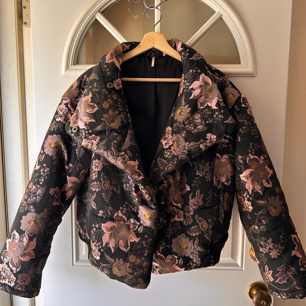 Free People Black and Pink Puffer Jacket